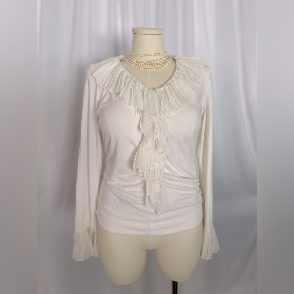 Cabi Womens White Ruffled Blouse 683
